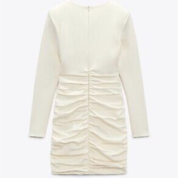 NWT. Zara Oyster White Draped V-neckline Mini Dress. Size S. - Picture 6 of 10